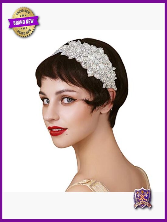 Vintage Rhinestone Flapper Headband Elastic 1920s Gatsby Party Hair Accessory